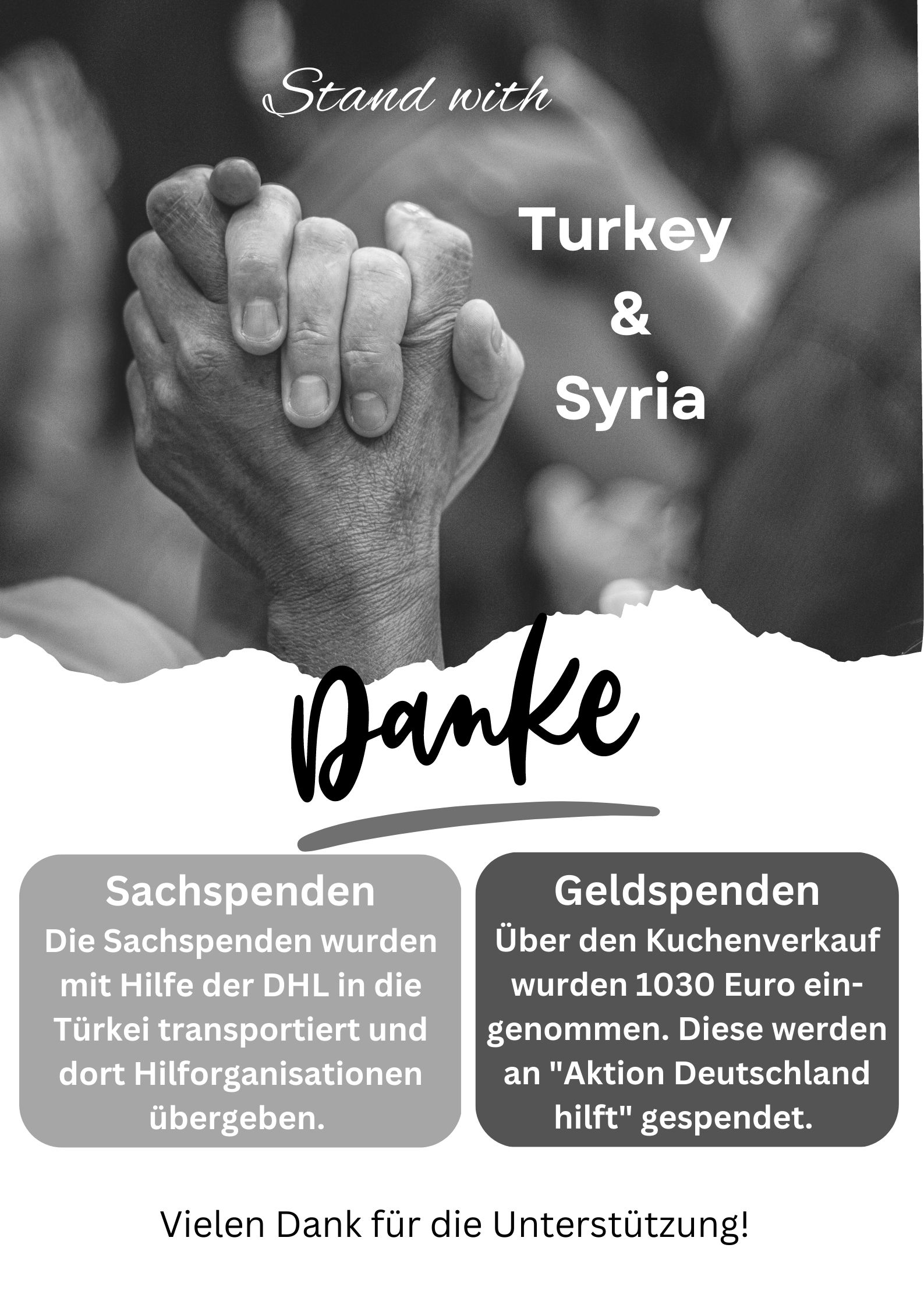 Flyer Stand with Turkey and Syria Danke